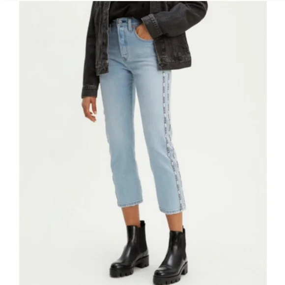 Levi's 501 cropped logo strip high waist button fly jeans - Picture 13 of 13